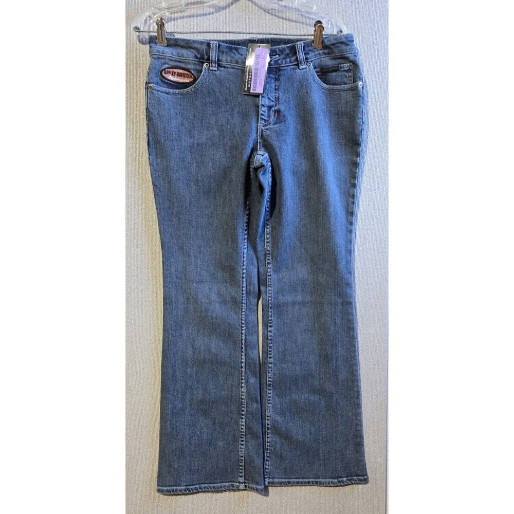 Harley Davidson Womens Blue Denim Jeans Button Zip Straight Sporty Petite 6